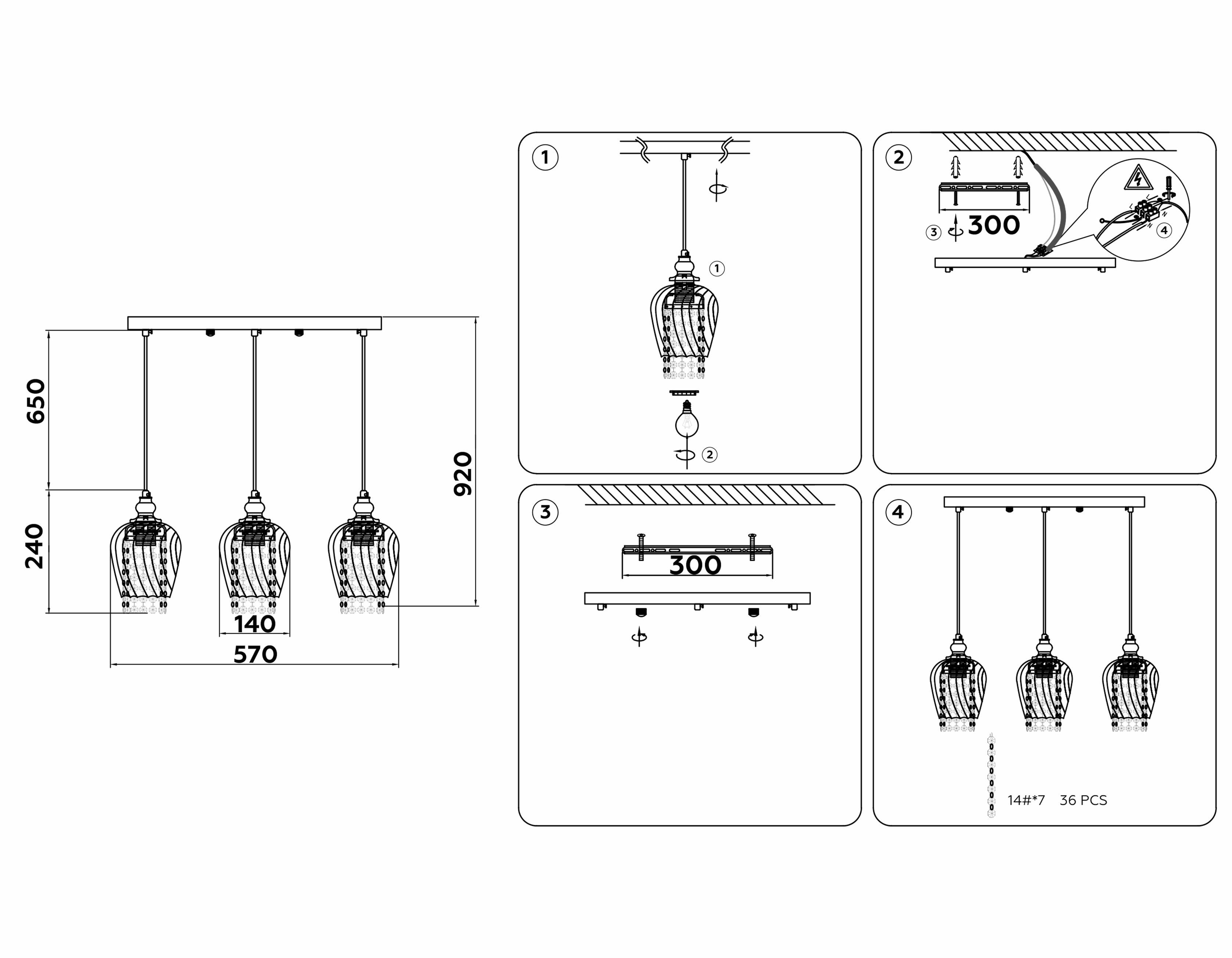 TR3613/3 CH/SM хром/дымчатый E27/3 max 40W 570*140*920